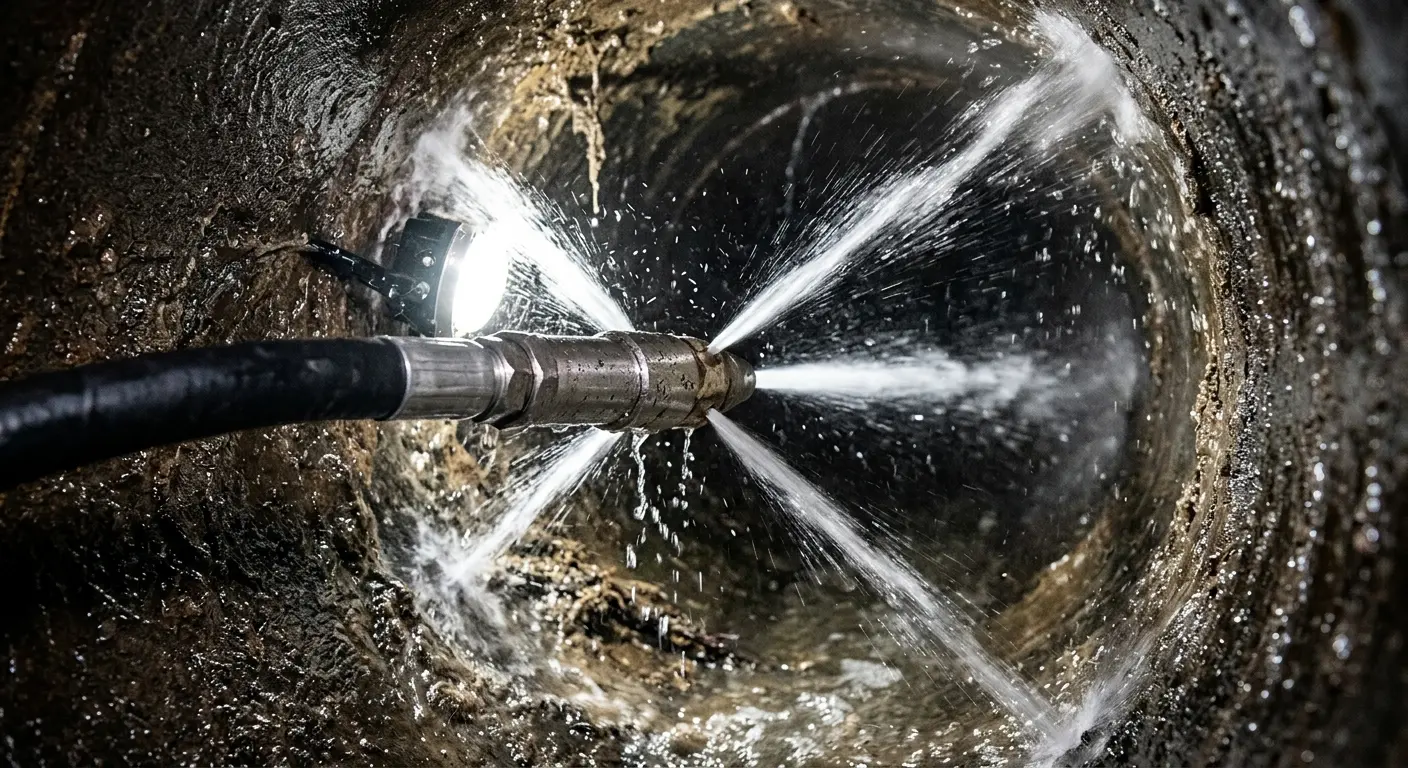 High-pressure hydro jetting nozzle cleaning sewer pipe for Storm Drain Cleaning in Mountain Home